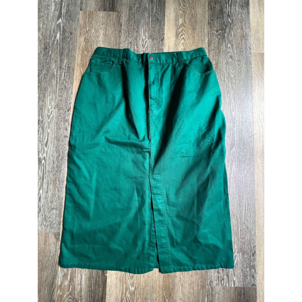 Hunters Run Midi Skirt Womens 16 Green Vintage Cotton Twill High Waisted Slit